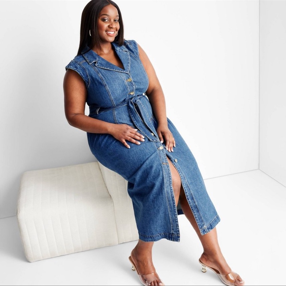 Women's Sleeveless Denim Button-Front Midi Dress~Future Collective ~Jenee Naylor - Picture 3 of 9